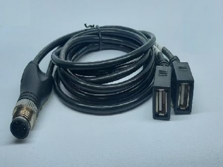M12 8 オス コア AコードからデュアルUSB2.0ソケット - M12-8-オス-コア-AコードからデュアルUSB2.0ソケットへ